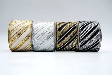 Satin Fabric with Glitter and White Stripes Ribbon_KF7137